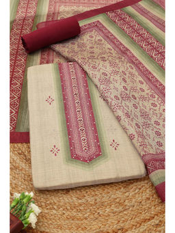 Soch - Beige Printed Unstitched Top & Unstitched Bottom with Dupatta