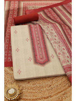 Soch - Beige Printed Unstitched Top & Unstitched Bottom with Dupatta