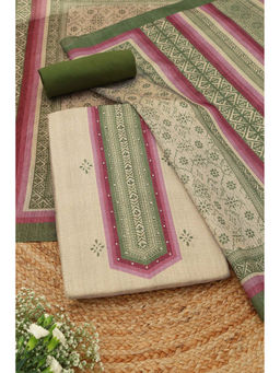 Soch - Beige Printed Unstitched Top & Unstitched Bottom with Dupatta