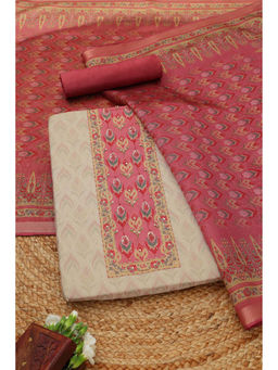Soch - Beige Floral Printed Unstitched Top & Unstitched Bottom with Dupatta