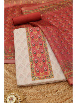 Soch - Beige Floral Printed Unstitched Top & Unstitched Bottom with Dupatta