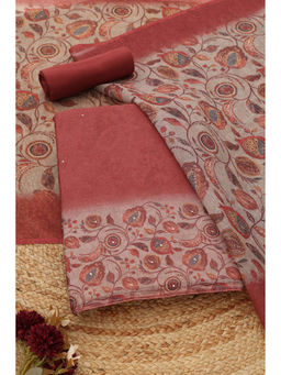 Soch - Rust Floral Printed Unstitched Top & Unstitched Bottom with Dupatta