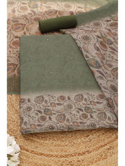 Soch - Olive Floral Printed Unstitched Top & Unstitched Bottom with Dupatta