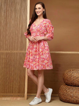 Stylum - Pink Floral V-Neck Dress