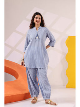Autumnlane - Blue Stripes Mandarin Neck Co-ord Set