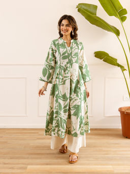 Autumnlane - Green Printed Mandarin Neck Kurta & Palazzo