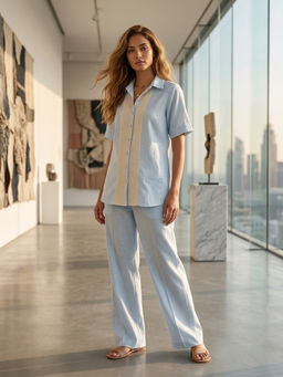Autumnlane - Aqua Embroidered Collar Neck Co-ord Set