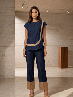 Autumnlane - Blue Solid/Plain Round Neck Co-ord Set