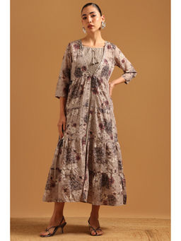 Soch - Grey Floral Shoulder Straps Dress with Jacket