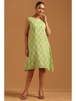 Soch - Green Printed Round Neck Dress