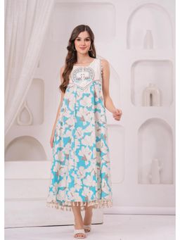 Gahan - Women Teal Cotton Rayon Midi Dress