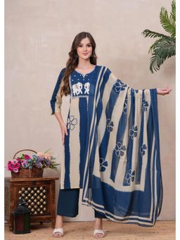 Gahan - Women Teal Blue Cotton Kurta Pant with Dupatta