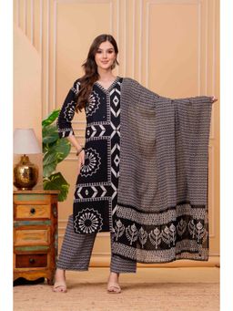 Gahan - Women Black Cotton Kurta Pant with Dupatta