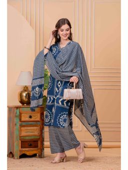 Gahan - Women Teal Blue Cotton Kurta Pant with Dupatta