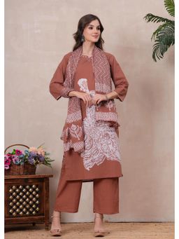 Gahan - Women Brick Cotton Kurta Pant with Dupatta