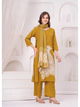 Gahan - Women Mustard Cotton Kurta Pant with Dupatta