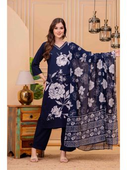 Gahan - Women Navy Cotton Kurta Pant with Dupatta