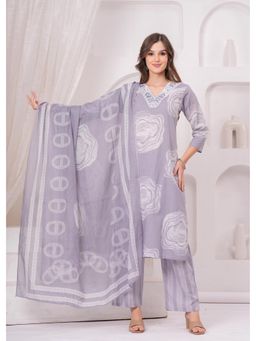 Gahan - Women Grey Cotton Kurta Pant with Dupatta