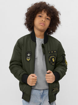 The Souled Store - Boys Olive Solid Puffer Jacket