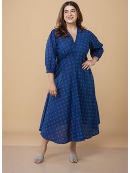 The Indian Ethnic Co. - Eyza Indigo Dabu Cotton A Line Dress