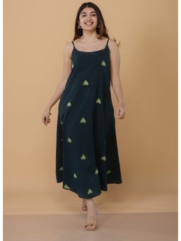 The Indian Ethnic Co. - Viaana Green Dabu Cotton A Line Dress