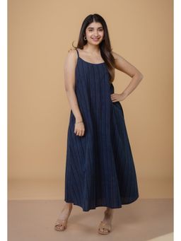 The Indian Ethnic Co. - Viaana Blue Ajrakh Cotton A Line Dress
