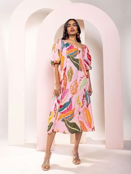 Poppi - Fern Printed One-Shoulder Midi Dress