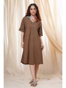 Thread Game - Brown Khadi Knee Length Dress