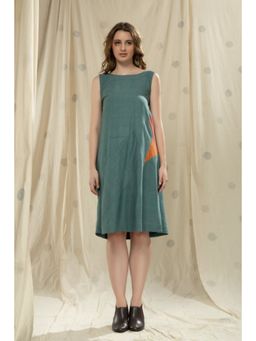 Thread Game - Teal Khadi Knee Length Dress