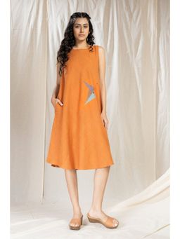 Thread Game - Orange Khadi Knee Length Dress