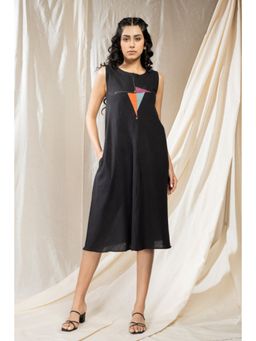 Thread Game - Black Khadi Knee Length Dress