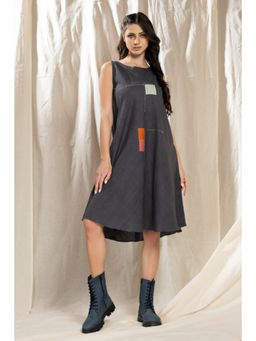 Thread Game - Black Khadi Knee Length Dress