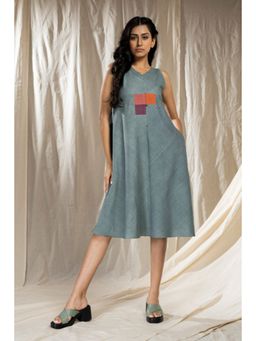 Thread Game - Blue Khadi Knee Length Dress