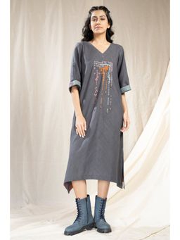 Thread Game - Black Khadi Midi Dress