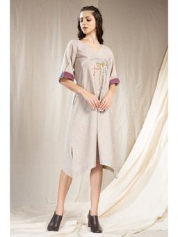 Thread Game - Gray Khadi Knee Length Dress