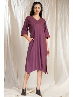 Thread Game - Purple Khadi Knee Length Dress