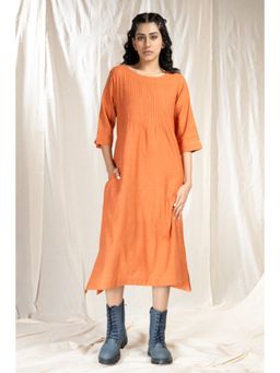 Thread Game - Orange Khadi Midi Dress