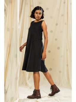 Thread Game - Black Khadi Knee Length Dress