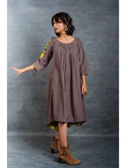 Thread Game - Gray Khadi Knee Length Dress
