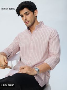 The Souled Store - Pink Slim-Fit Shirt Lilac Stripes
