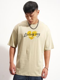 HIGHLANDER - Peach Graphic Print Drop Shoulder Tshirt