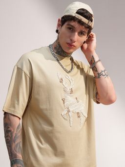 HIGHLANDER - Beige Applique Patch Oversized Tshirt
