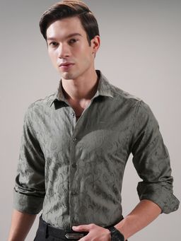 HIGHLANDER - Men Comfort Slim Fit Embroidered Spread Collar Casual Shirt