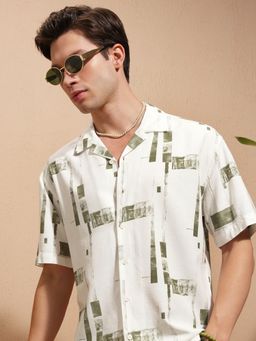 HIGHLANDER - Jacquard Seersucker Textured Cuban Collar Short Sleeves Shirt