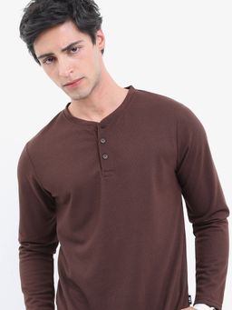 HIGHLANDER - Henley Neck Popcorn Structured Regular Fit Tshirt