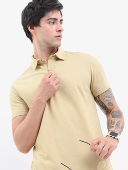 HIGHLANDER - Men Popcorn Structured Regular Fit Polo Collar T-Shirt
