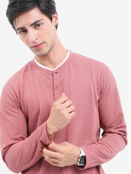 HIGHLANDER - Men Henley Neck Popcorn Structured Regular Fit T-shirt