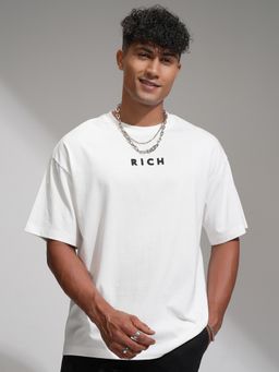 HIGHLANDER - White Applique Printed Dro Shoulder Tshirt