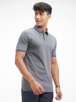HIGHLANDER - Grey Polo Collar Relaxed Fit Polo T-shirt