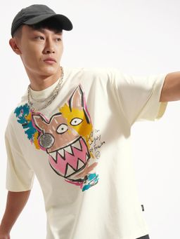 HIGHLANDER - Cream Graphic Print Oversized Tshirt